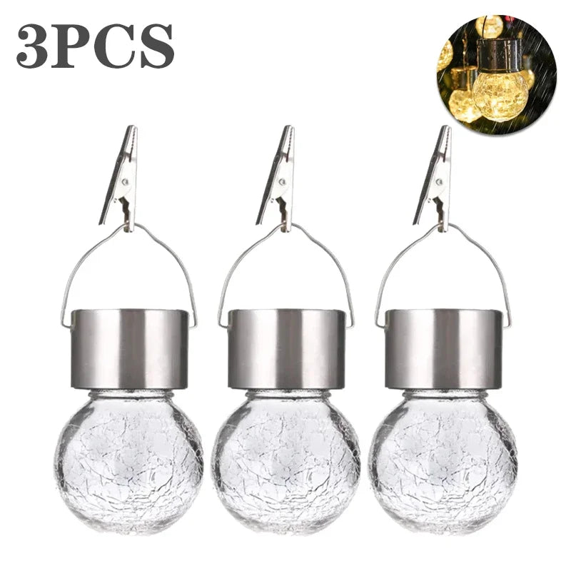 Solar Hanging Garden Lights – LED Cracked Glass Ball Lanterns Solar Garden Lantern Babs Warm-3PCS