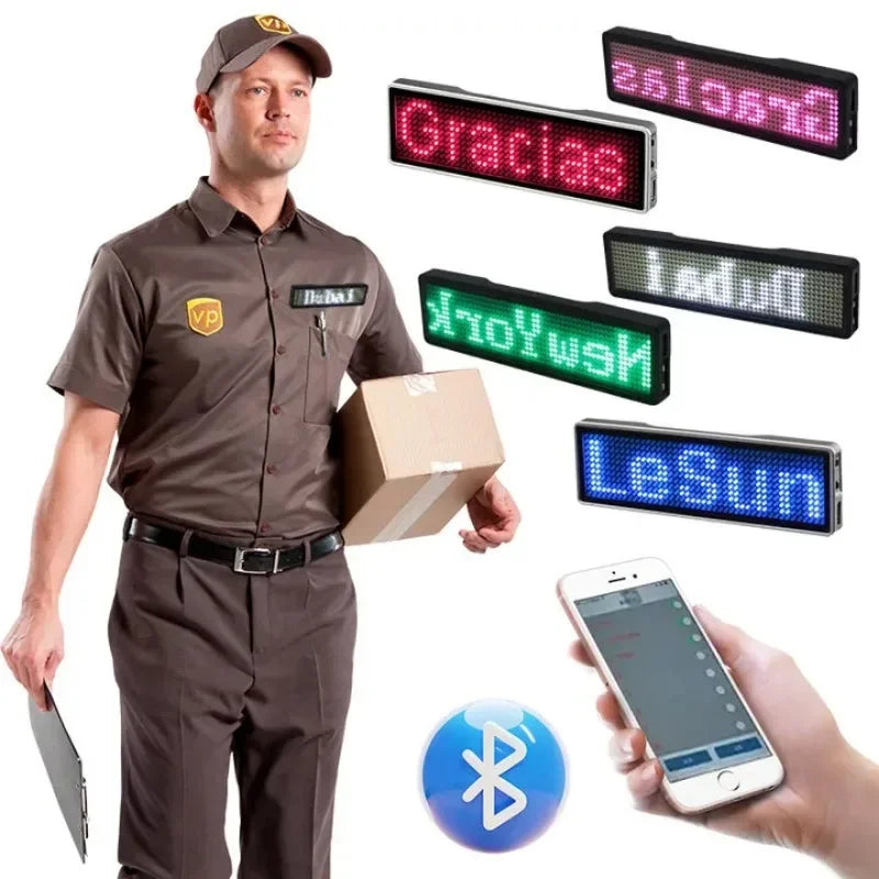 Bluetooth LED Name Badge – Programmable Scrolling Display Tag LED Name Badge Babs