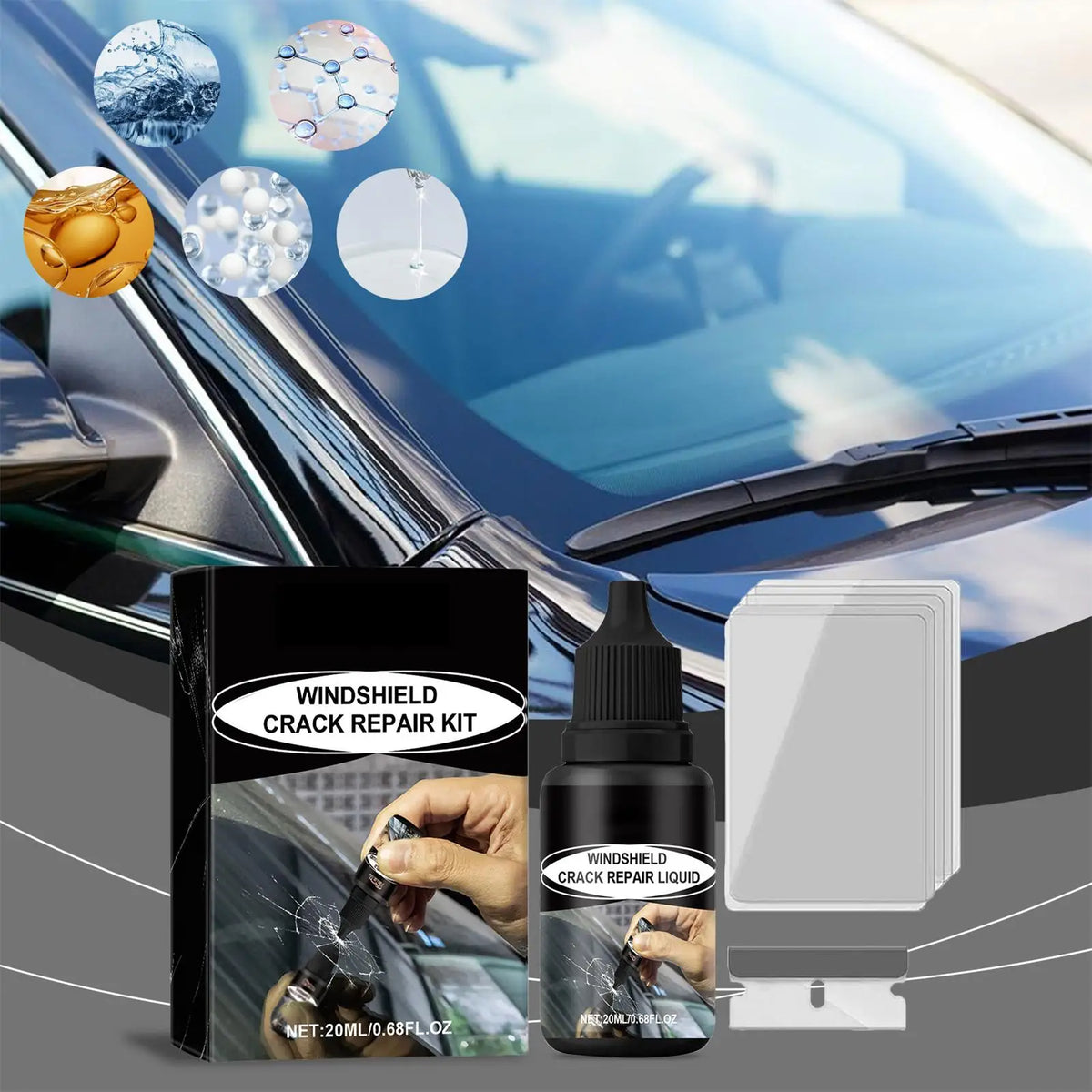 Car Windshield Repair Kit – 20ml Fluid for Chips & Cracks Windshield Repair Kit Babs