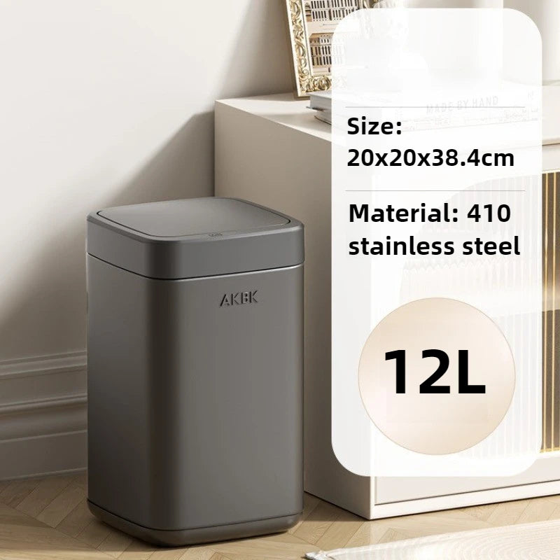 Smart Sensor Stainless Steel Trash Can with Lid – 12L Smart Sensor Bin Babs Grey