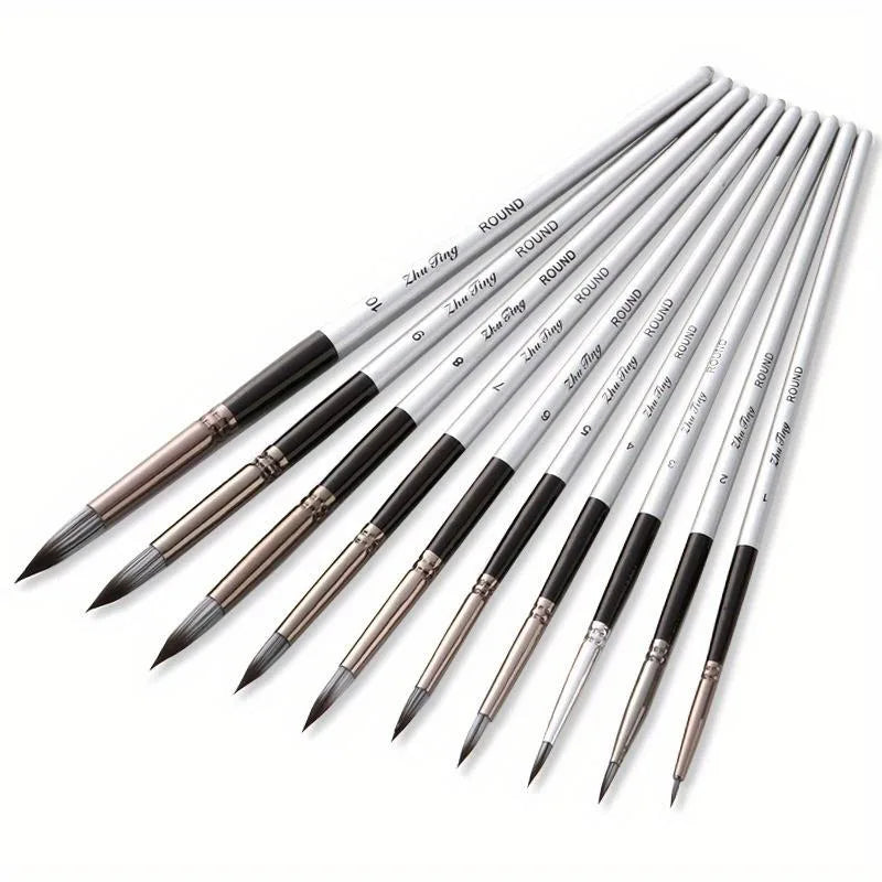 10-Piece Fine Detail Paint Brush Set – Nylon Round Pointed Tips Artist Paint Brush Set Babs 10pcs