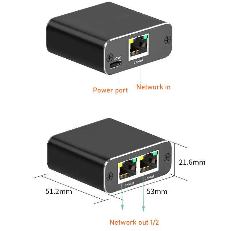 RJ45 Gigabit Ethernet Splitter 1 to 2 – 1000Mbps Network Switch Ethernet Network Switch Babs 1pc