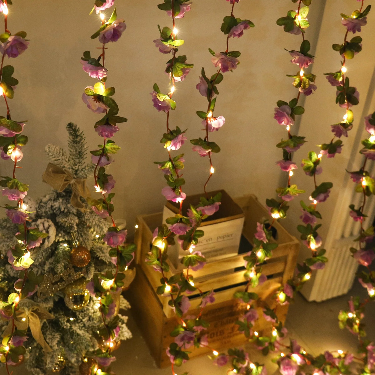 2.5M Rose LED String Lights Artificial Flower Grapevine Decor LED Flower Garland Babs