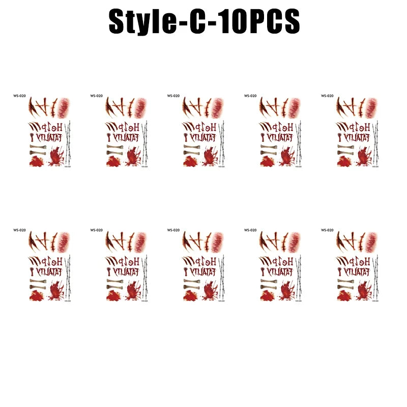 Halloween Wound Temporary Tattoos – Realistic Blood FX Costume Temporary Tattoo Babs C-10PCS