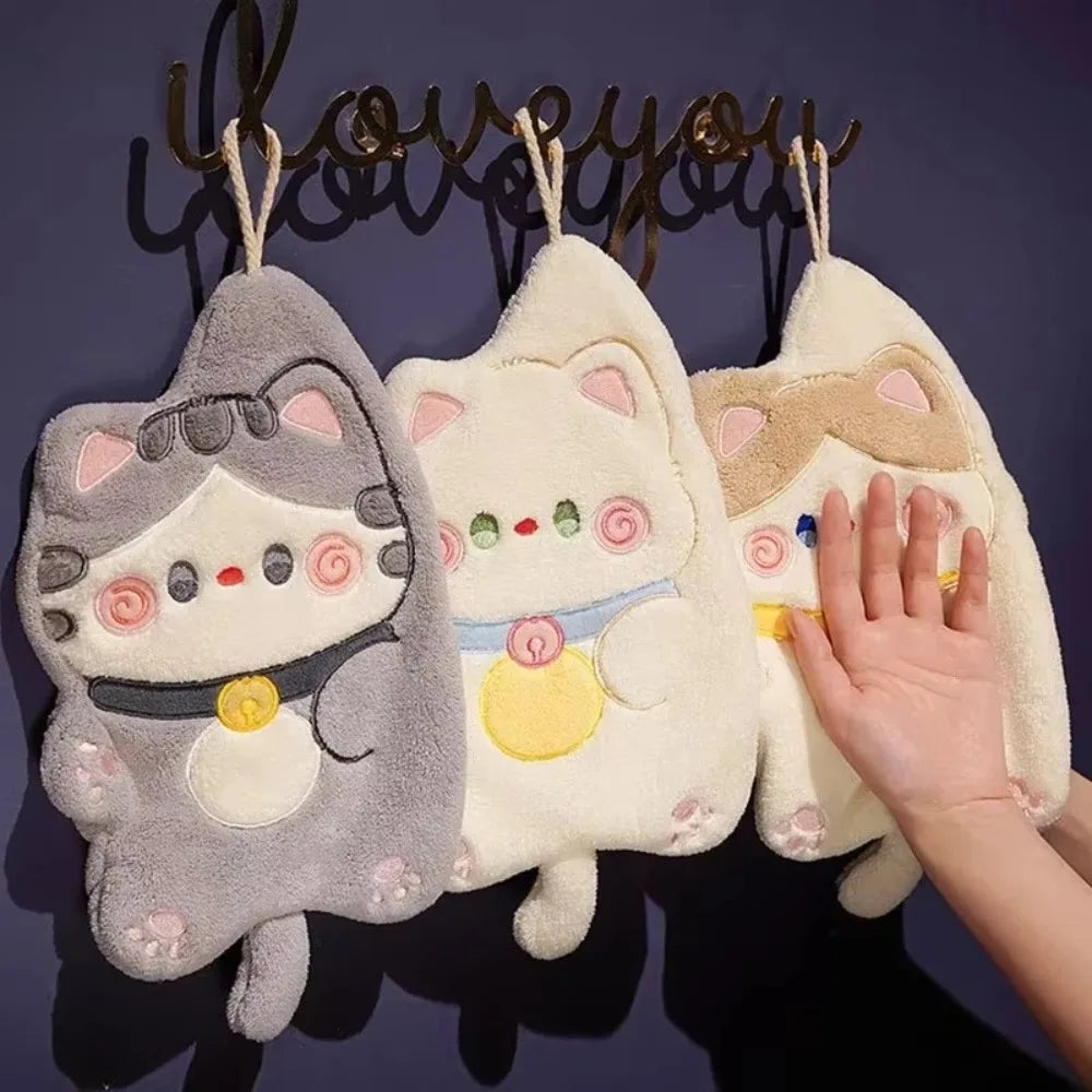 Cartoon Cat Coral Velvet Hand Towel – Quick Dry Absorbent Hand Towel Babs