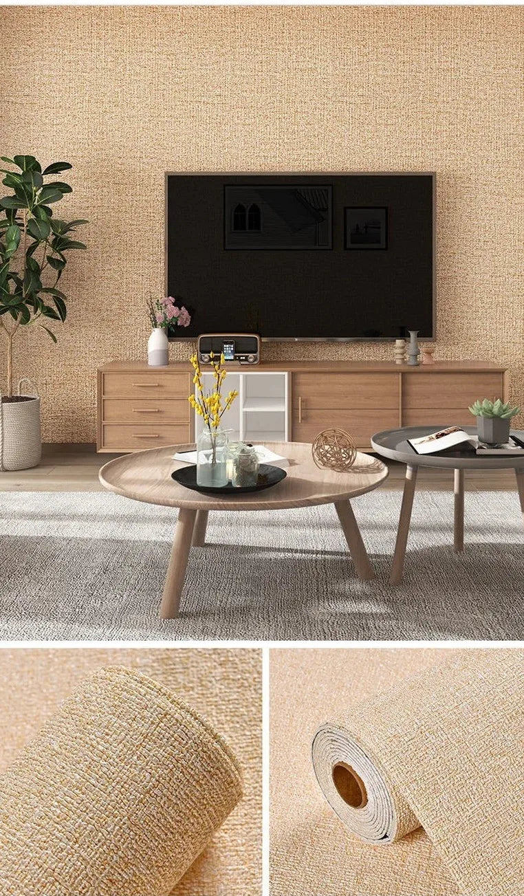 Self-Adhesive XPE Foam Wallpaper – Linen Diatom Mud Wall Sticker Peel & Stick Wallpaper Babs Linen Khaki yellow 50cmx10m