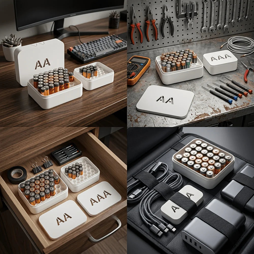 Stackable AA AAA Battery Storage Box – Large Capacity Organizer Battery Storage Organizer Babs
