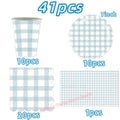Blue Grid Birthday Party Supplies – Plates, Cups & Napkins Set Party Tableware Set Babs 41pcs others
