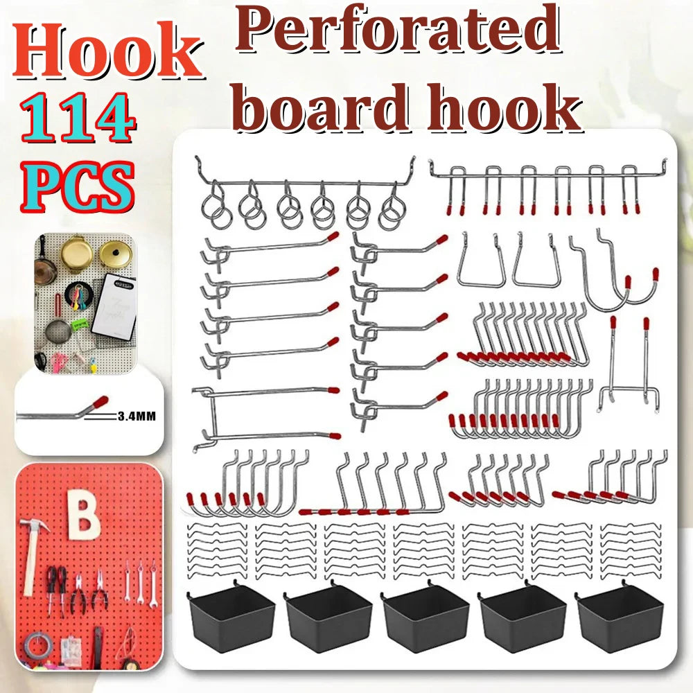 114-Piece Pegboard Hooks Set with Bins & Peg Locks | Storage Pegboard Hook Set Babs