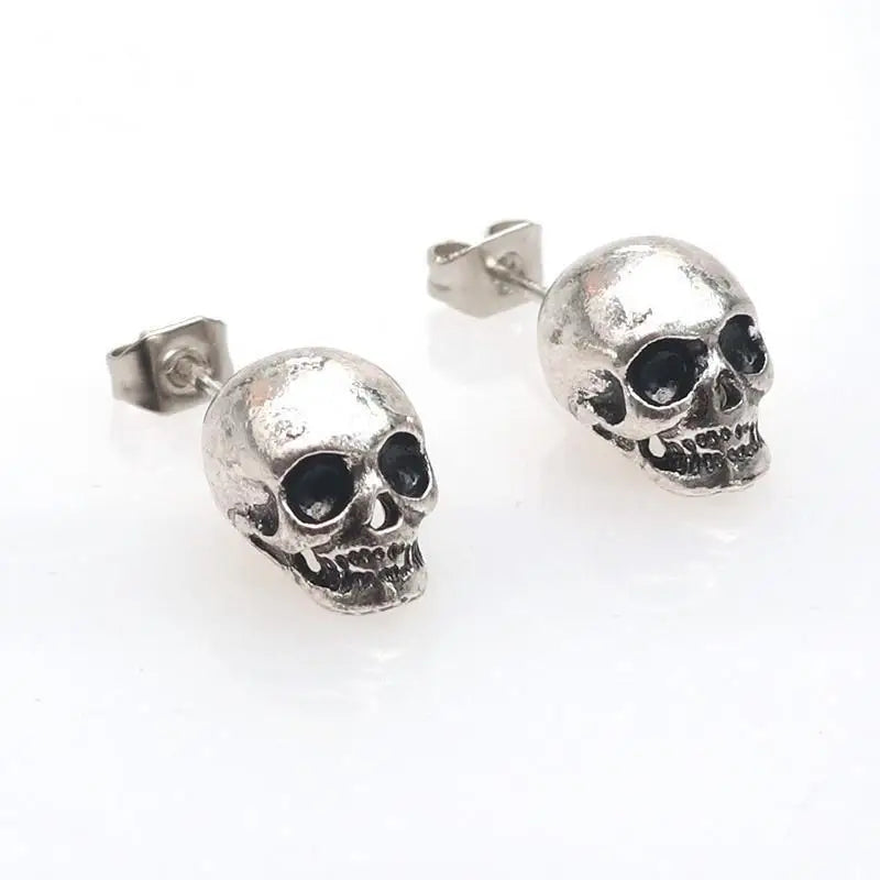 Punk Skull Stud Earrings for Men – Hip Hop Rock Style Skull Stud Earrings Babs silver