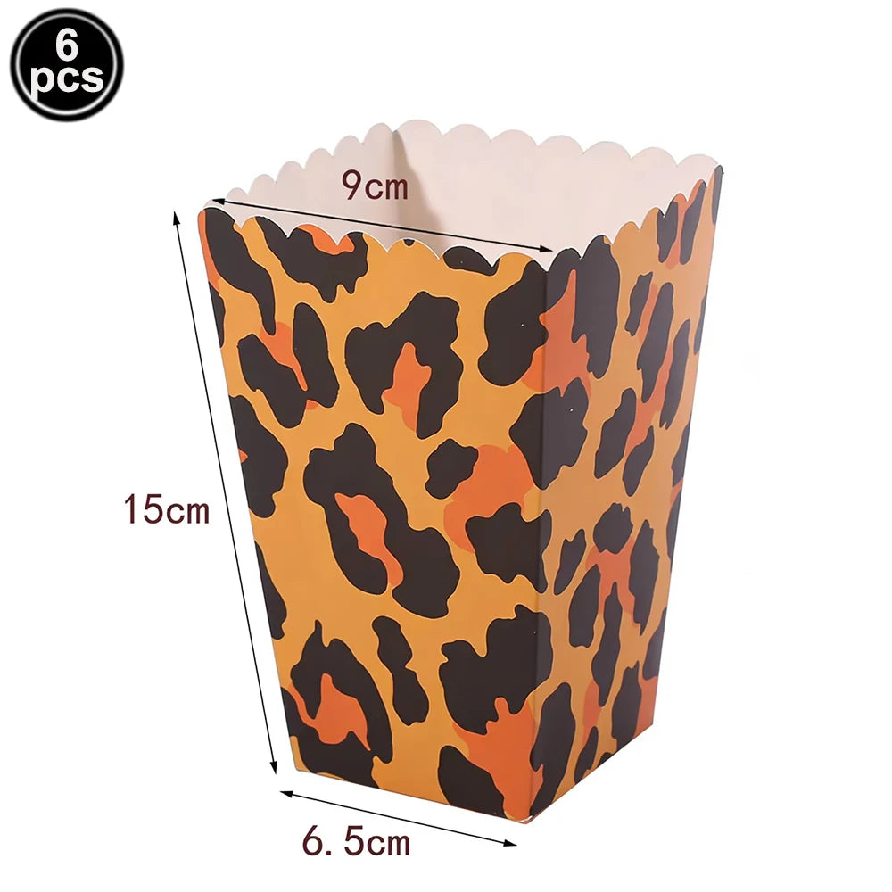 Leopard Print Party Supplies – Banner, Plates, Cups & Napkins Party Tableware Set Babs popcorn box