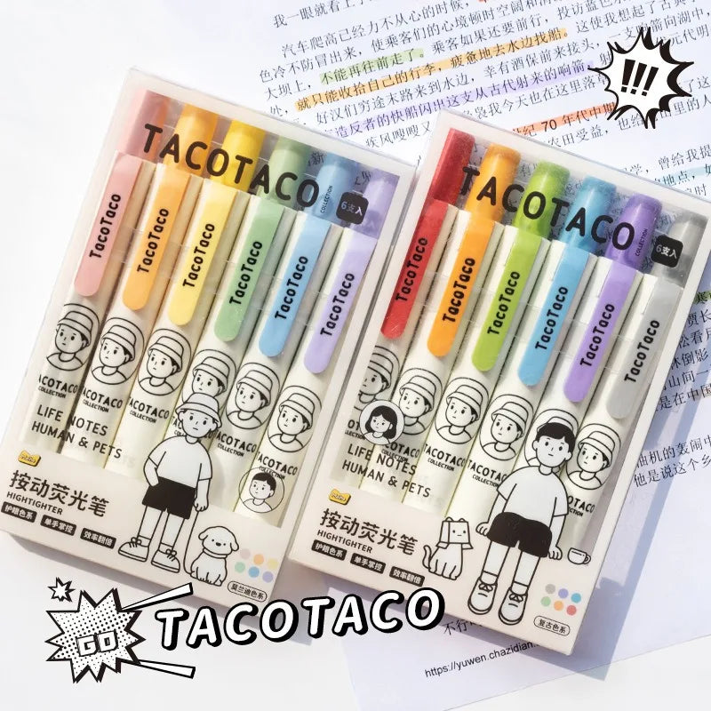 Retractable Highlighter Pens 6-Pack | Pastel Cartoon Colors Highlighter Pen Set Babs