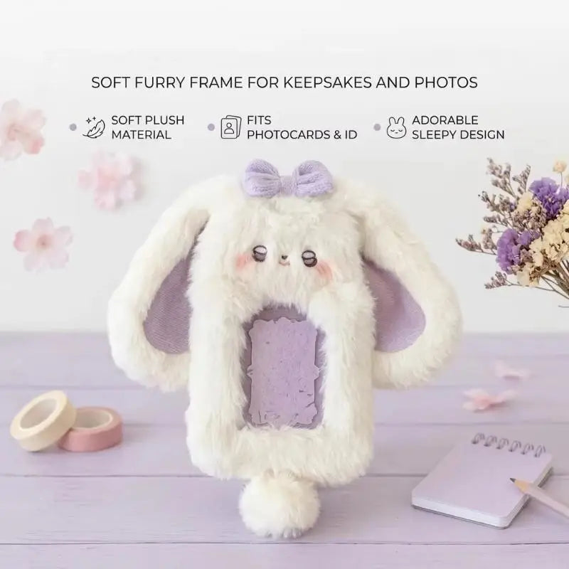 Cute Plush Rabbit Photocard Holder | Card Sleeve Pendant Plush Card Holder Babs