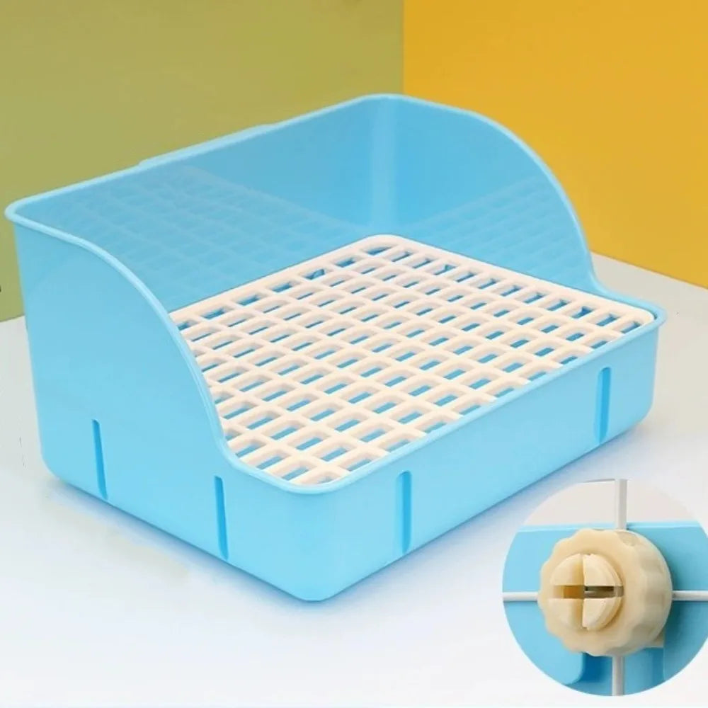 Rabbit Corner Litter Box – Anti-Splash Detachable Grid Potty Small Animal Litter Box Babs Blue Plastic Mesh