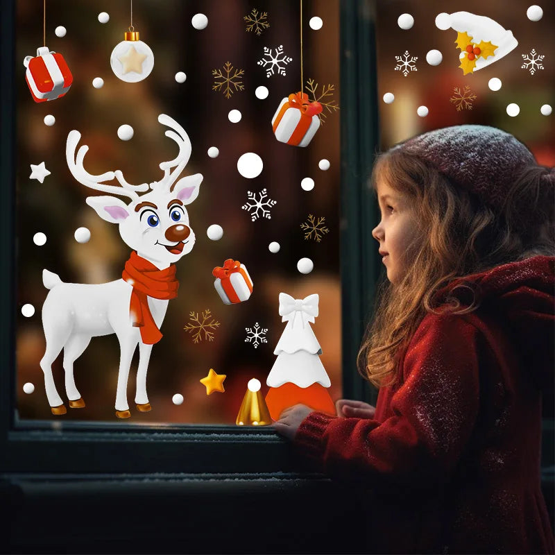 Christmas Window Stickers Santa Claus Snowman Decals 2025 Holiday Wall Decals Babs 1pcs D