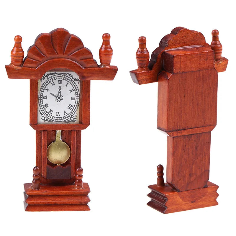 Wood Mahogany Miniature Clock – 1:12 Dollhouse Decoration Dollhouse Accessory Babs
