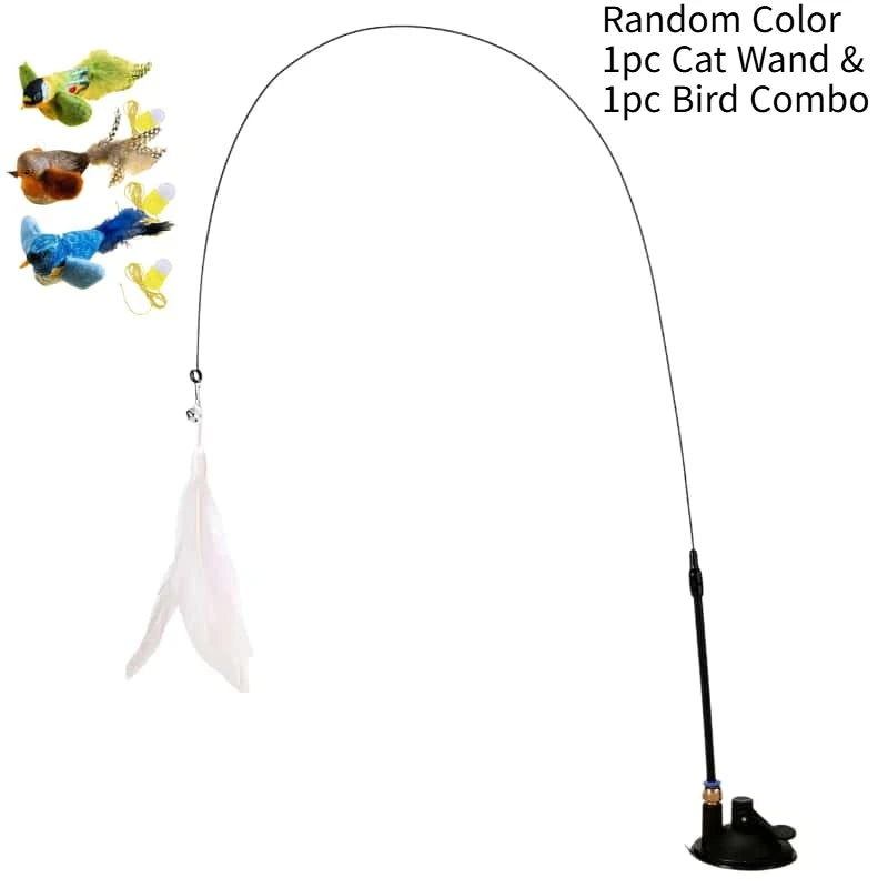 Cat Teaser Wand Suction Cup Self-Play Feather Toy Cat Feather Toy Babs Cat Wand Bird Combo