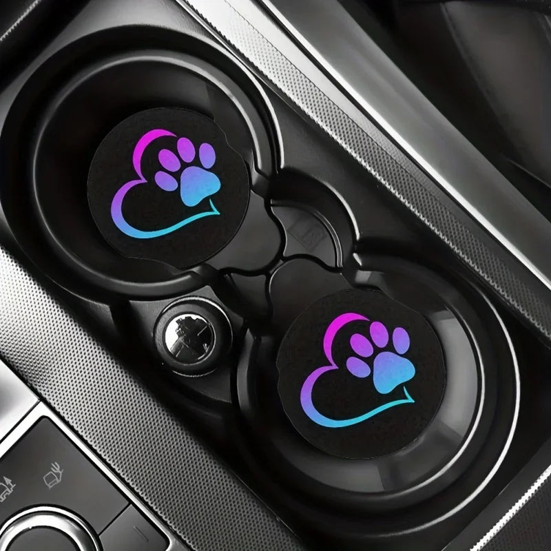 Paw Print Car Cup Coasters – Rubber Drink Mat, 1 or 2 Pcs Car Cup Holder Mat Babs