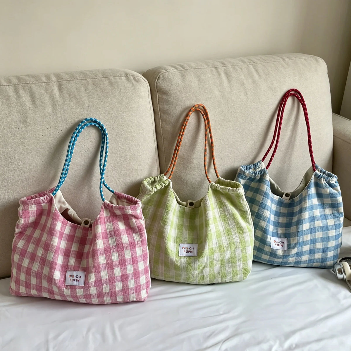 Women's Large Canvas Tote Bag – Korean Plaid Shoulder Handbag Canvas Shoulder Tote Babs