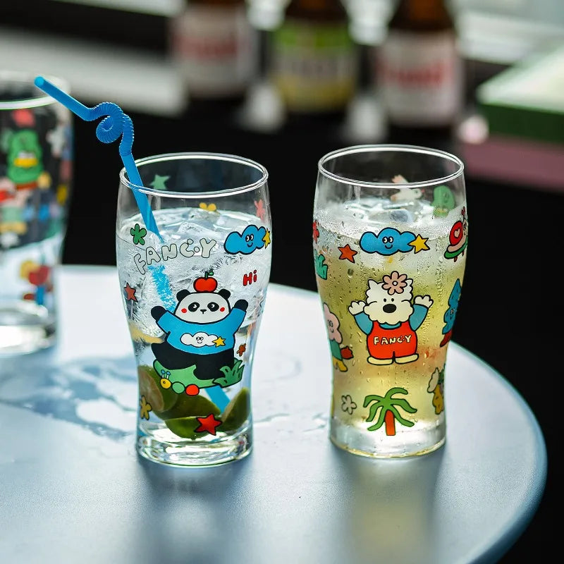 Large Capacity Cute Animal Print Glass Cup | Bar & Home Gift Glass Drinkware Cup Babs