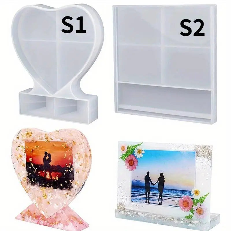 Silicone Resin Mold – Heart & Square Photo Frame DIY Craft Resin Craft Mold Babs