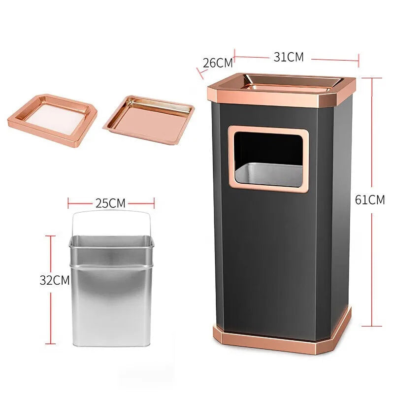 12L Stainless Steel Vertical Trash Can – Hotel & Lobby Bin Stainless Waste Bin Babs Rose Gold
