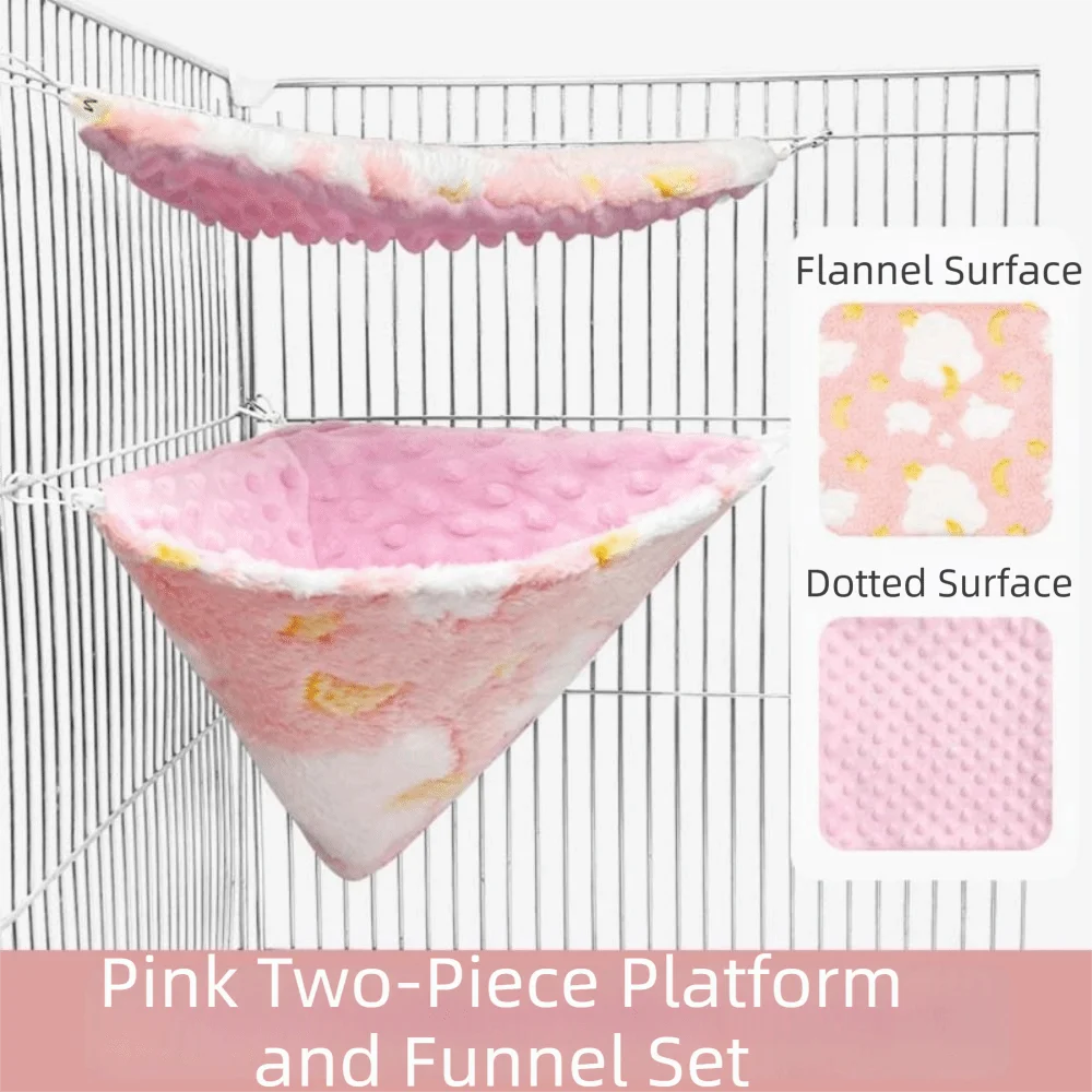 2-Piece Flannel Sugar Glider & Hamster Hammock Nest Set Small Animal Hammock Babs Pink