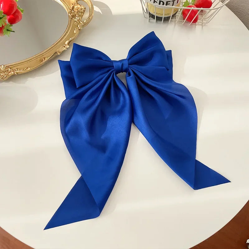Korean Big Bow Satin Hair Clip – Ribbon Barrette for Women Hair Bow Barrette Babs Blue