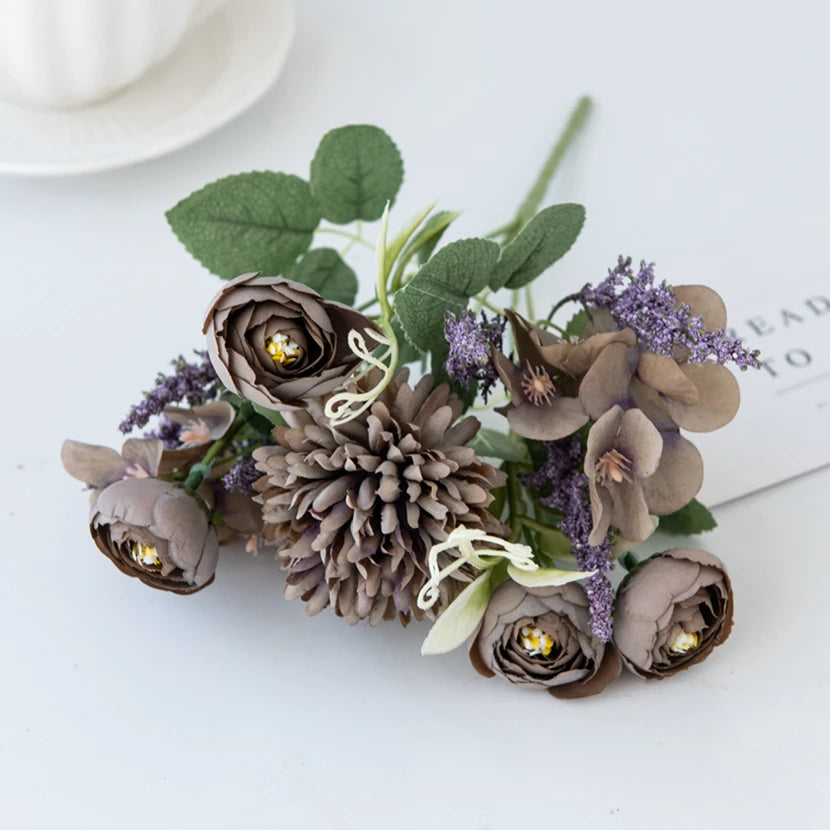 Silk Hydrangea Rose Artificial Flowers – Wedding & Home Décor Artificial Silk Flowers Babs GRAY 1 pc