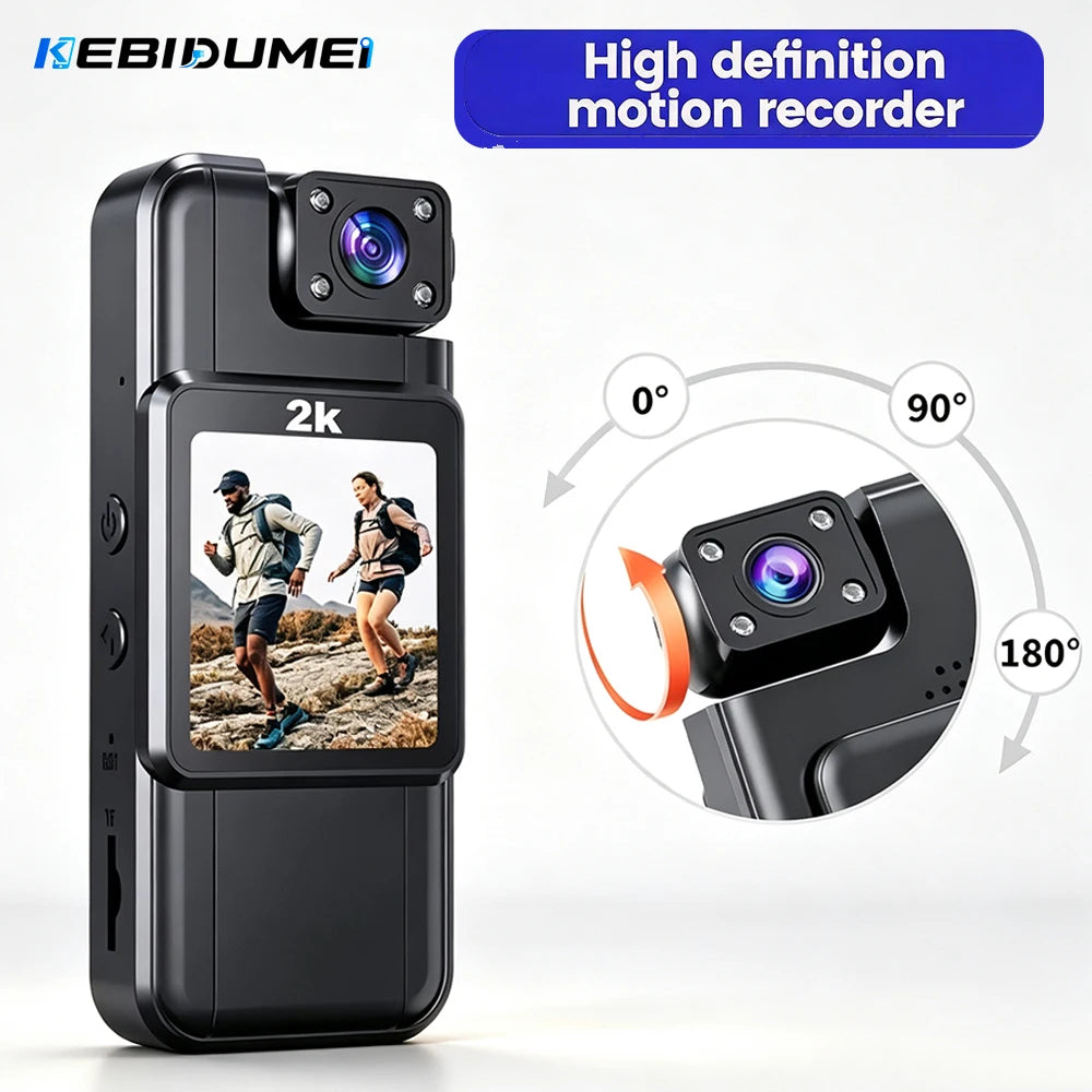 KEBIDUMEI 2K Mini Body Camera 180° Rotatable Dash Cam DVR Mini Body Camera Babs