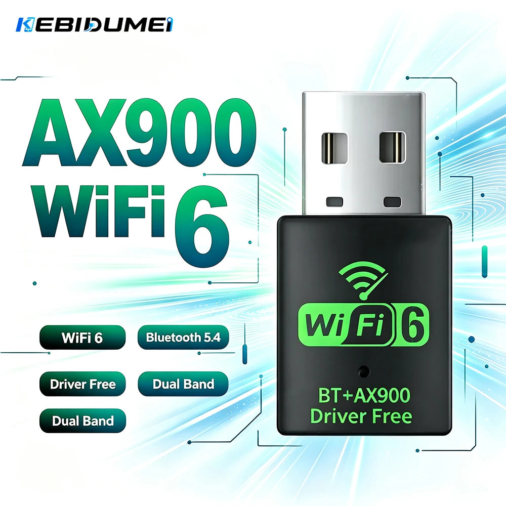 KEBIDUMEI AX900 WiFi 6 USB Dongle Dual Band + Bluetooth 5.4 USB WiFi Adapter Babs