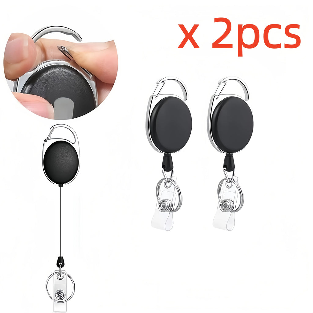 2-Pack Retractable Badge Reel Holder with Clip & Keychain Ring Badge Reel Holder Babs
