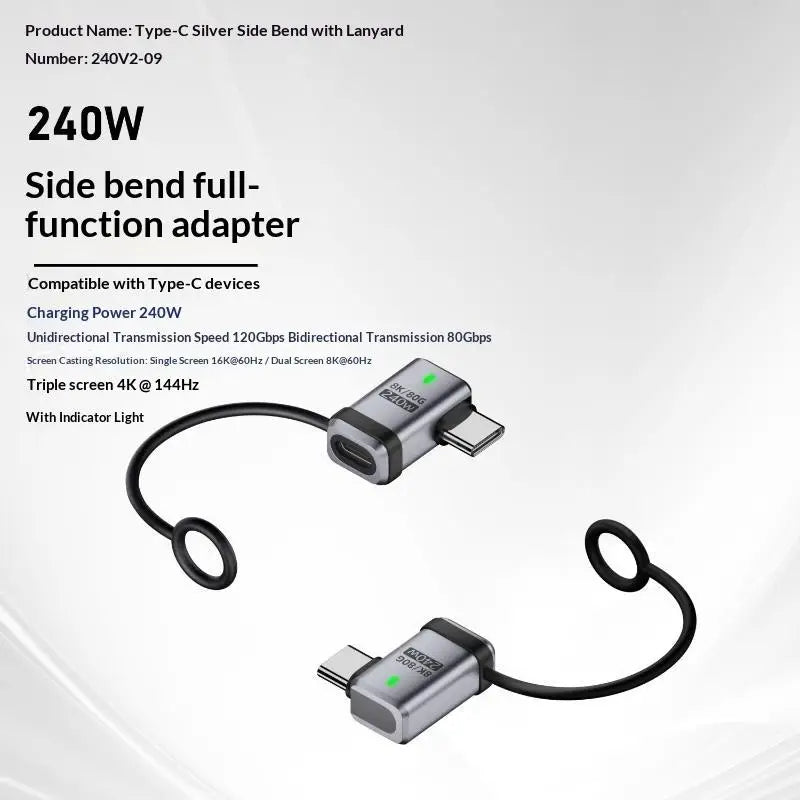 USB4 Right-Angle USB-C Adapter 240W PD 120Gbps 16K Display USB-C Adapter Babs A17