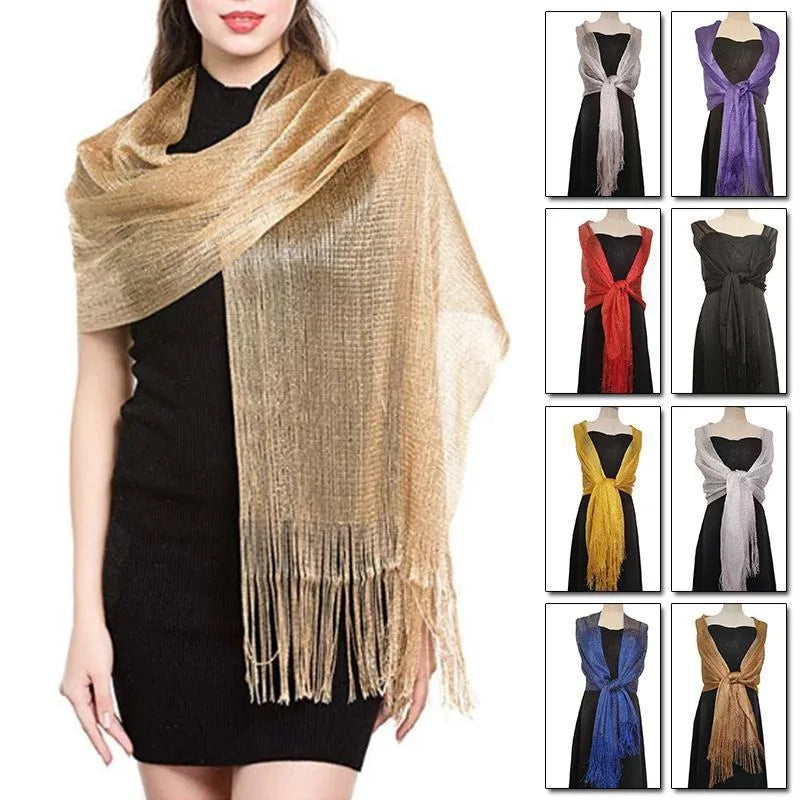 Gold Silver Tassel Shawl Scarf – Bridal & Evening Wrap Evening Wrap Shawl Babs