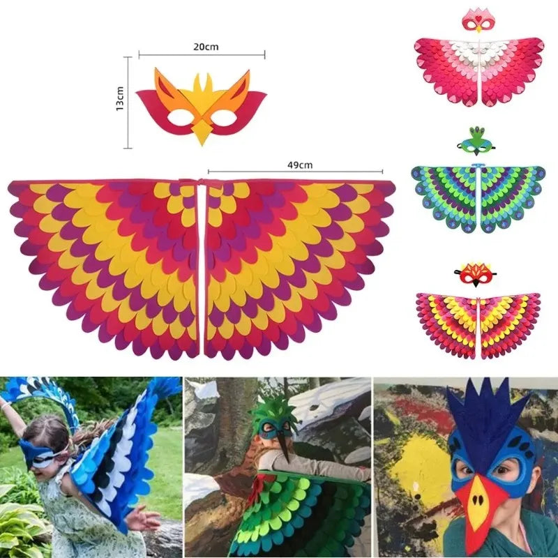 Kids Felt Bird Wing Cape & Mask Set – Halloween Costume Kids Costume Set Babs