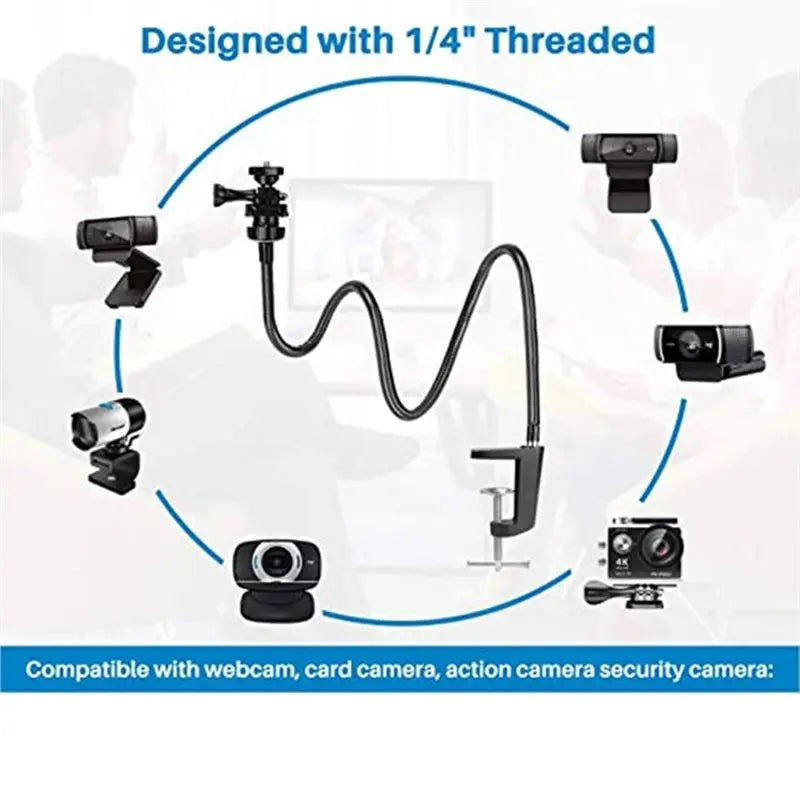 Flexible Gooseneck Webcam Desk Mount for Logitech, GoPro & More Webcam Desk Mount Babs