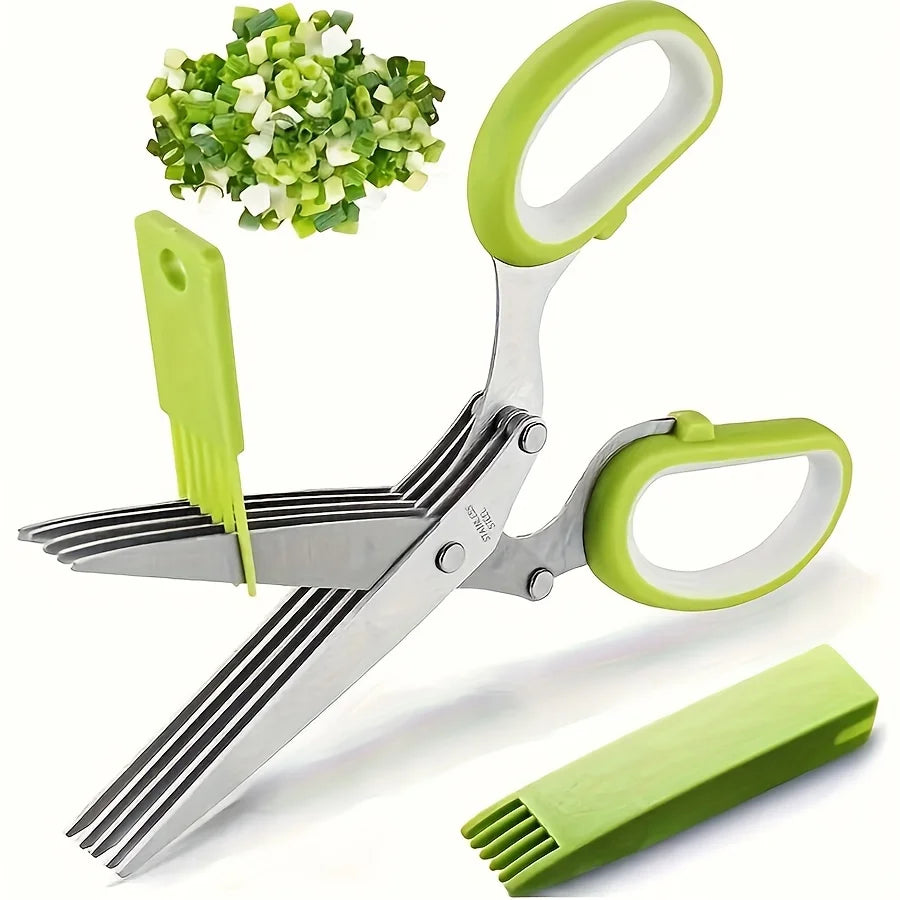5-Layer Stainless Steel Multi-Blade Kitchen Herb Scissors Kitchen Scissors Babs green