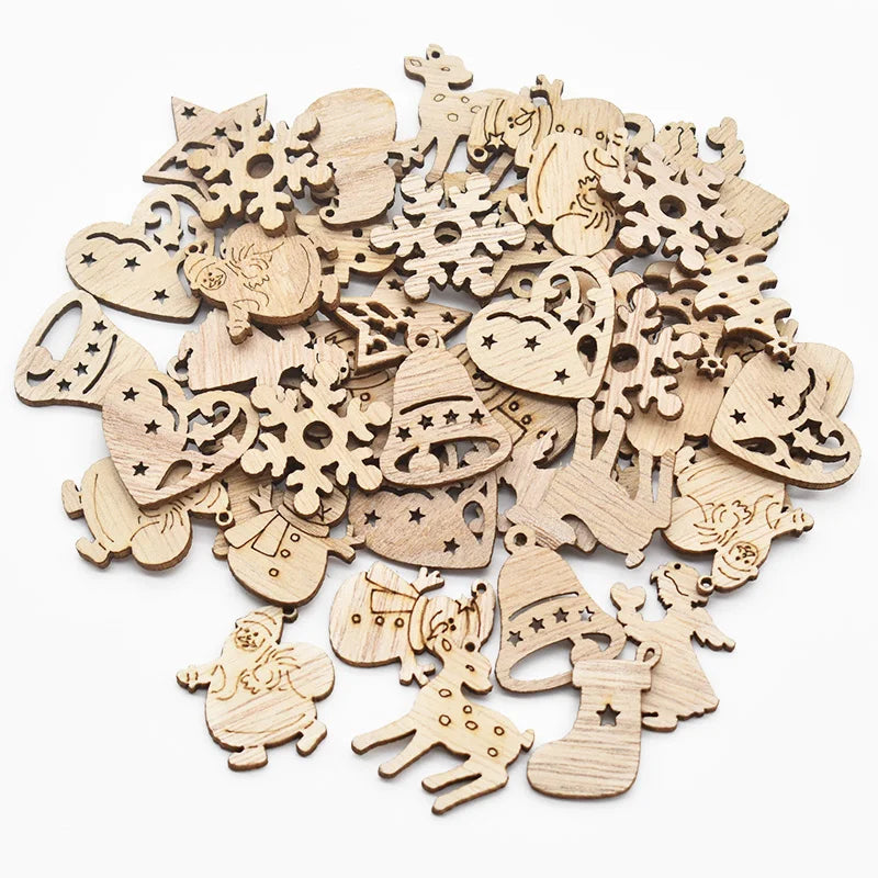 50Pcs Natural Wood Christmas Ornaments – DIY Holiday Craft Set Christmas Ornaments Babs