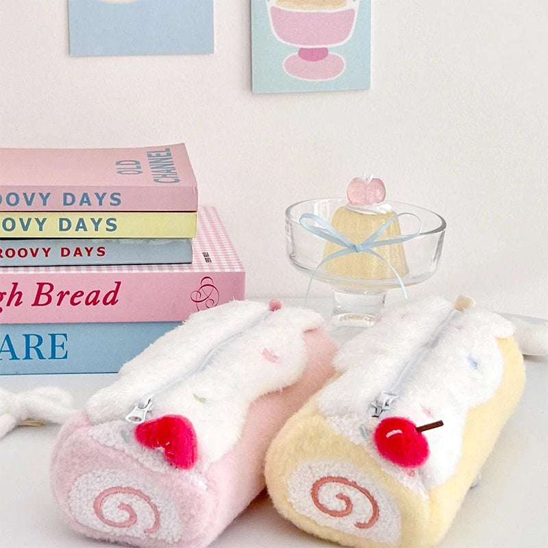 Cute Cream Roll Plush Pencil Case – Large Capacity Stationery Bag Plush Pencil Case Babs