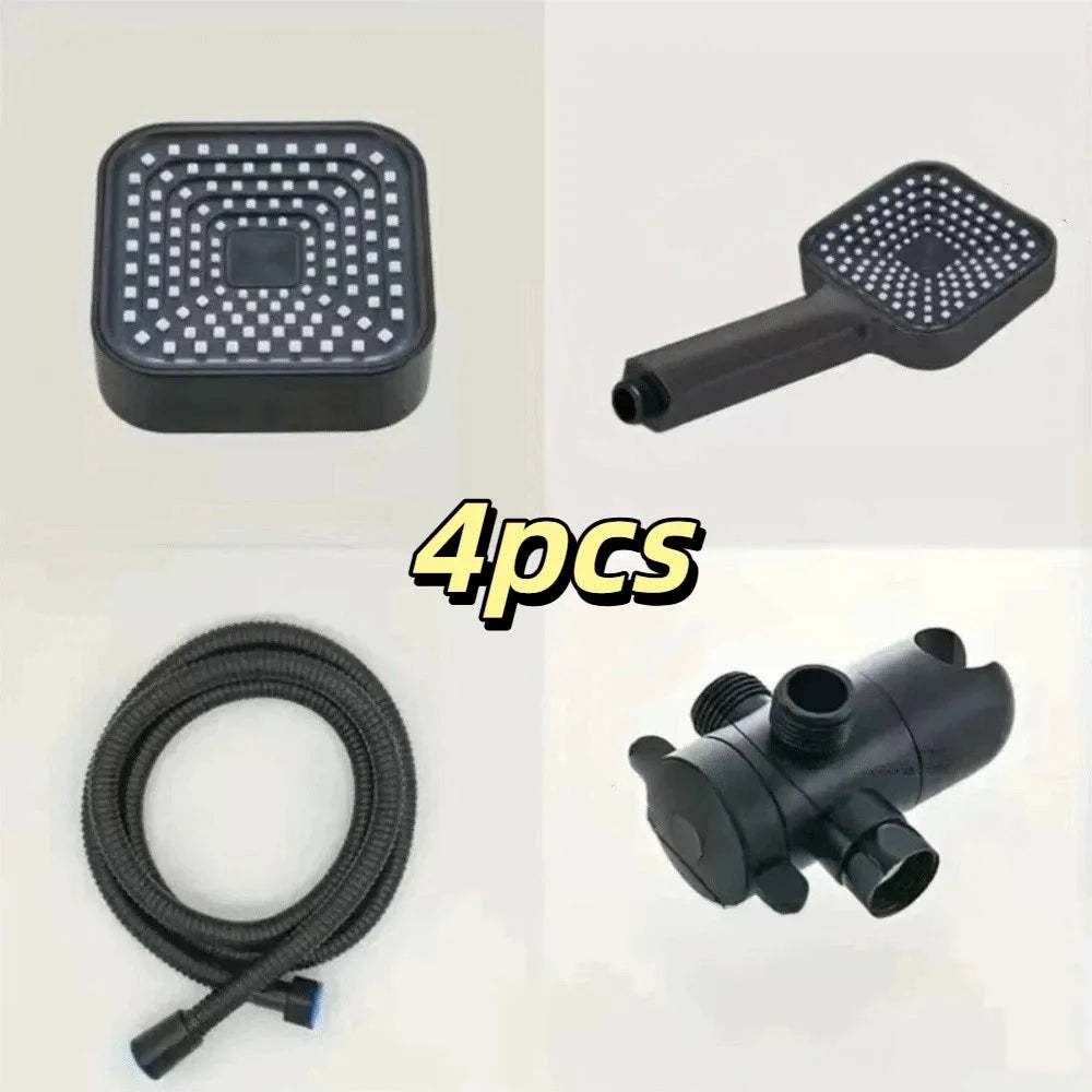 Square Handheld Shower Set with Hose, Bracket & 3-Way Diverter Handheld Shower Set Babs Black
