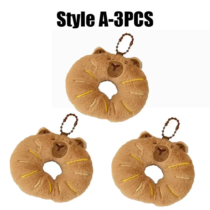 Cute Capybara Plush Keychain – Anime Bread Topper Fluffy Charm Plush Keychain Babs 140331-Style A-3PCS
