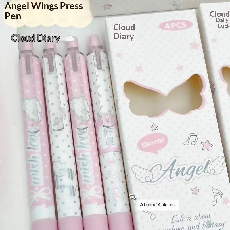 Angel Wings Kawaii Gel Pens 4-Pack | Quick-Dry Retractable Black Ink Kawaii Gel Pens Babs
