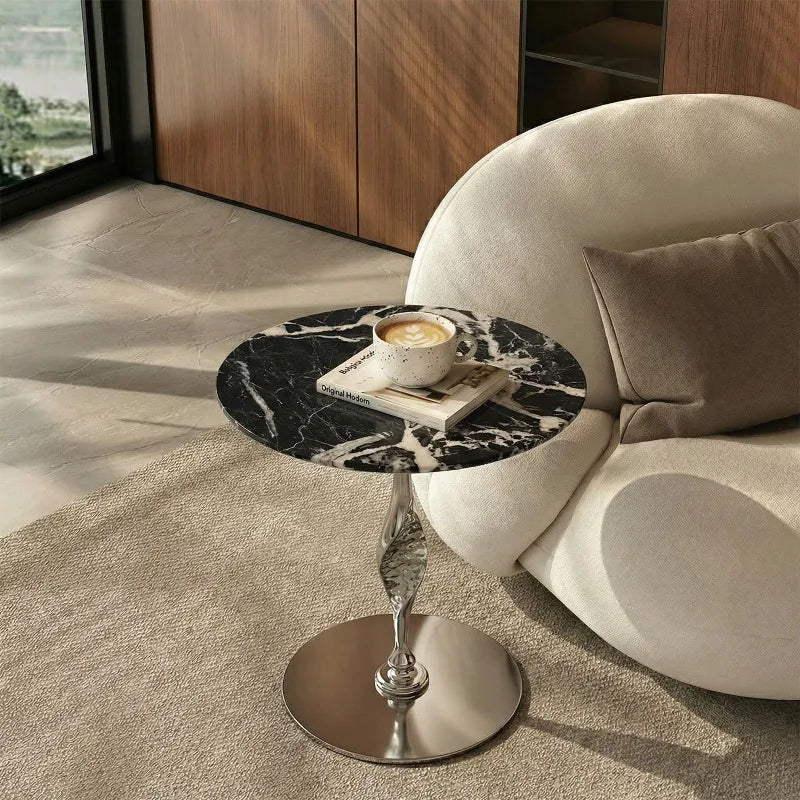 Modern Round Marble Side Table – Minimalist Stainless Steel Legs Marble Side Table Babs Black A-45CM