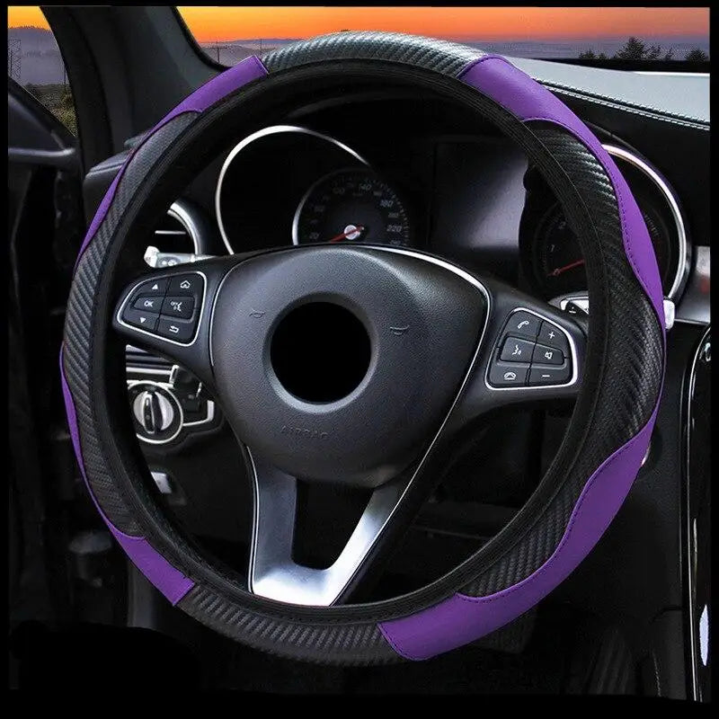 PU Leather Car Steering Wheel Cover – Anti-Slip 38cm Steering Wheel Cover Babs Purple