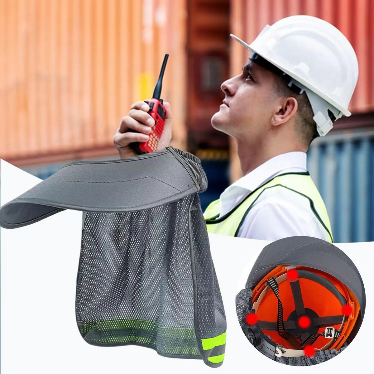 Hard Hat Sun Visor with Reflective Strip – Mesh Work Shade Hard Hat Sun Visor Babs