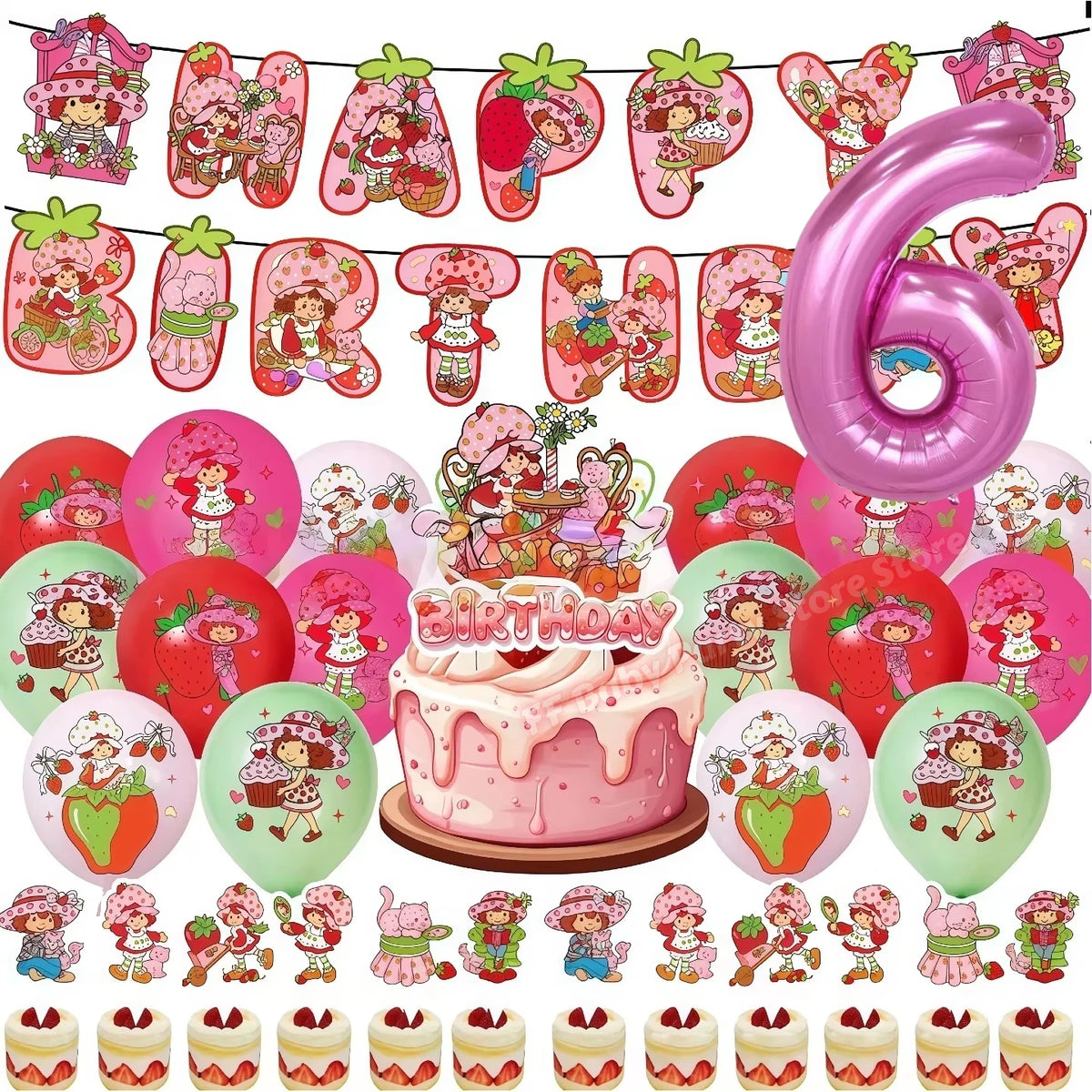 Strawberry Shortcake Birthday Party Decoration Kit – Banner & Balloons Party Decoration Kit Babs 32pcs number 6