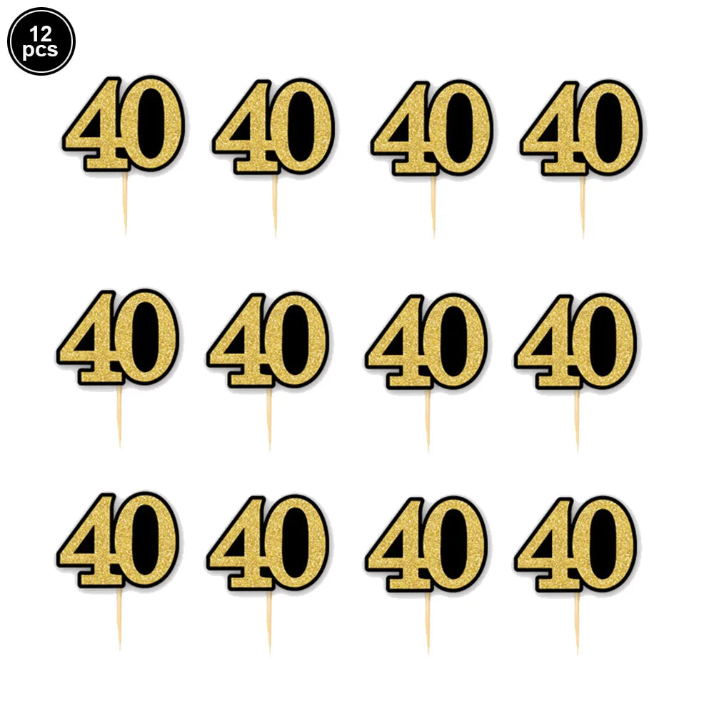 40th Birthday Party Decorations – Black & Gold Tableware Set