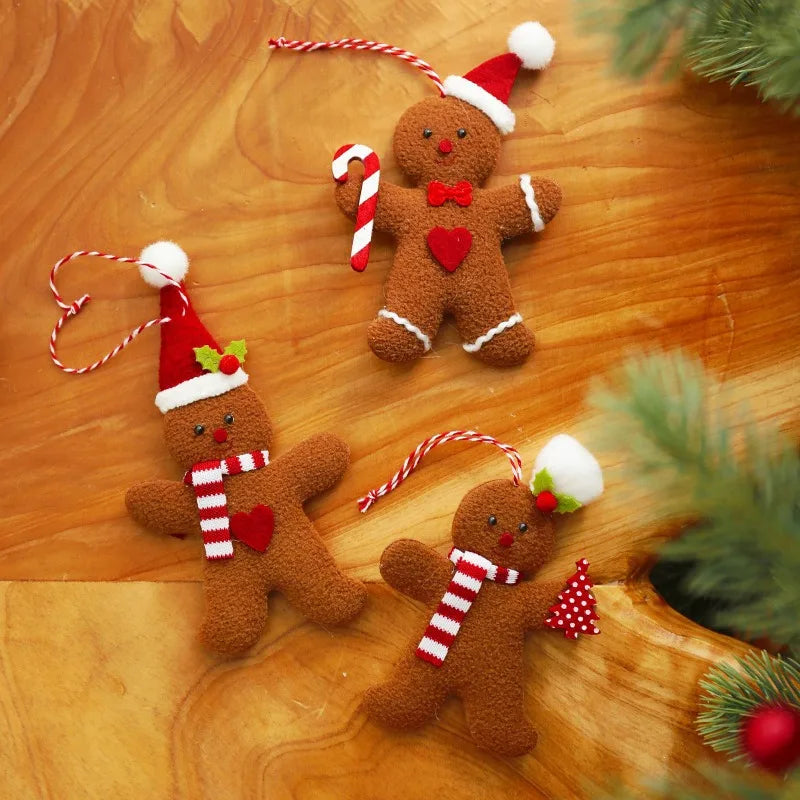 3PCS Fuzzy Gingerbread Man Christmas Tree Ornaments | Set of 3 Christmas Ornaments Babs Boy 3pc