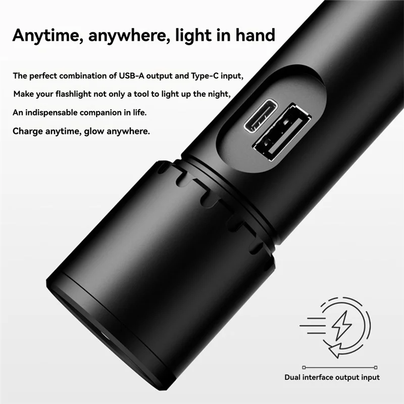 Zoom Flashlight 3500mAh Type-C Rechargeable with Side Light Rechargeable Flashlight Babs