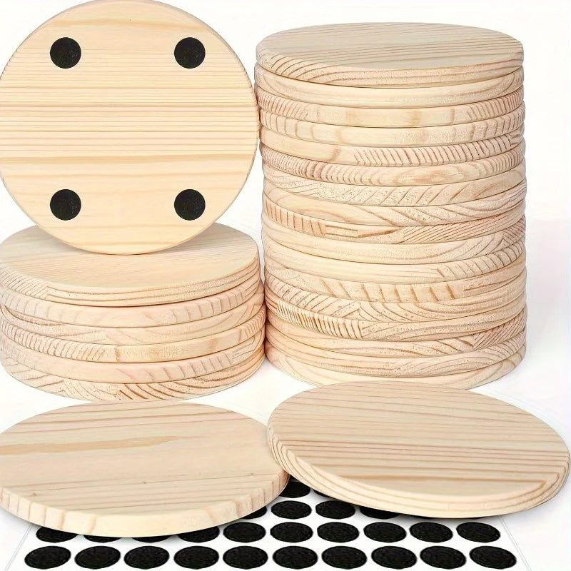 DIY Blank Round Wooden Coaster Set with Handle – Paint & Stain DIY Wood Craft Kit Babs